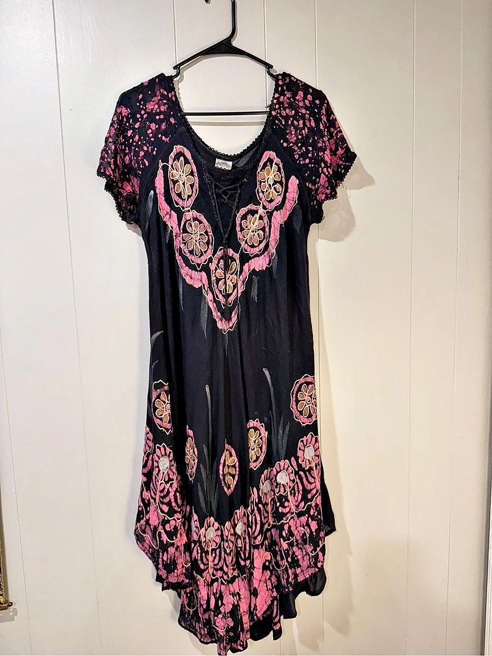 Anjli Floral Embroidered Maxi Dress in Black & Pink